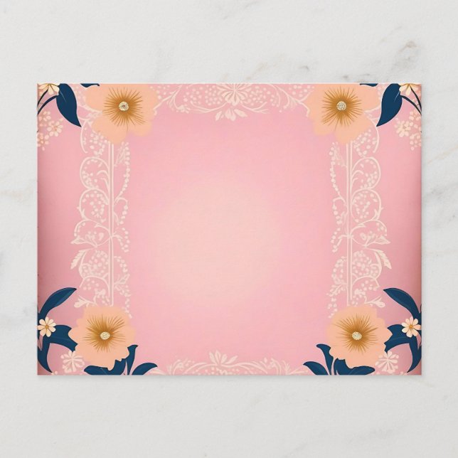 Ländliches Blumenmuster auf hellrosa Hintergrund Postkarte (Vorderseite)