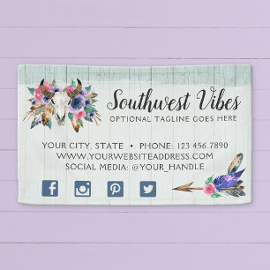 Ländliches Blumenschädel-Wasserfarben-Holz Boho-Ch Banner