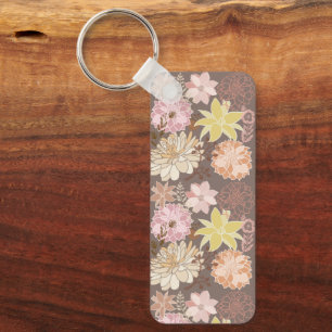 Ländliches Boho-Asphalt-Blumenmuster Schlüsselanhänger