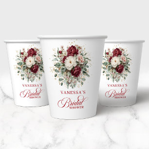 Ländliches Burgunder Blumen Gold Hochzeitsdusche P Pappbecher