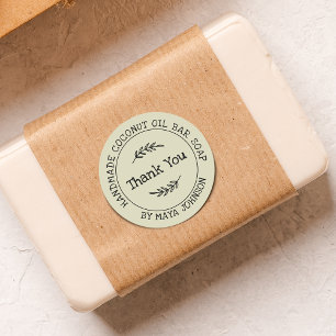 Ländliches Dusty Green Handmade Danke Runder Aufkleber