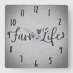 Ländliches Farmleben Graue Jute-Textur Whimsical Quadratische Wanduhr