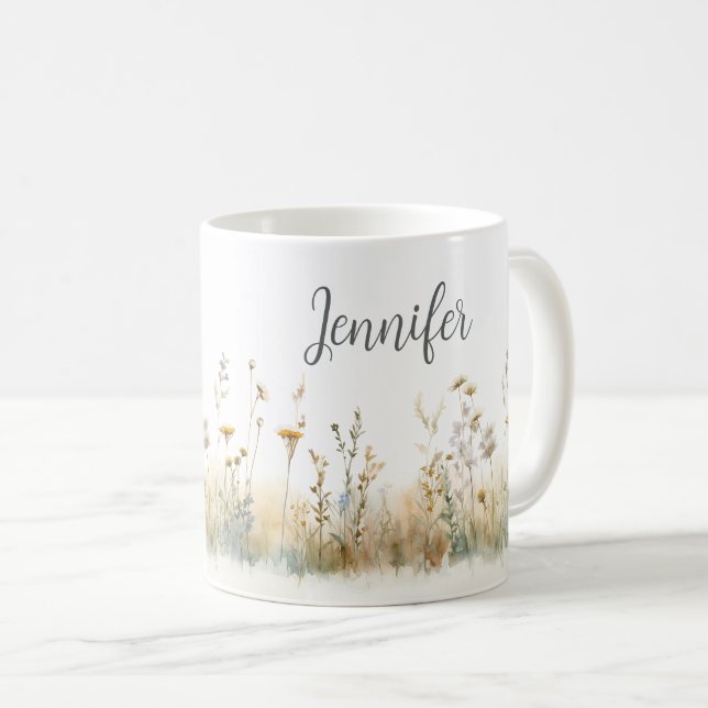 Ländliches Feld mit Wildblumen-Monogramm Kaffeetasse (VorderseiteRechts)