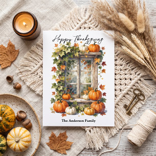 Ländliches Fenster Orange Herbst Kürbisse Erntedan Postkarte