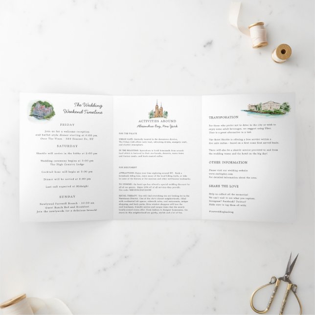Ländliches Fluss Hochzeitsprogramm Dreifach-gefaltete Programmkarte (Innenseite)