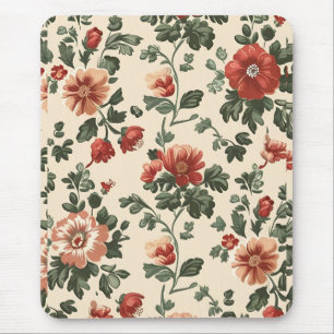 Ländliches Gartenblühen – Vintage rotes Blumenmust Mousepad
