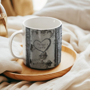 Ländliches geschnitztes Herz Birkenbaum Kaffeetasse