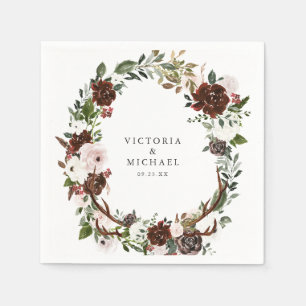 Ländliches Geweih Land Boho Florales Monogramm Serviette