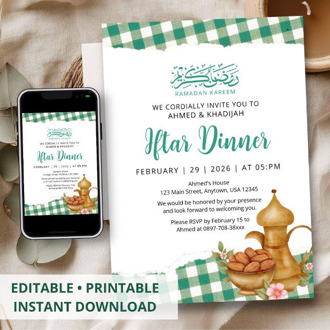 Ländliches Gingham-Ramadan-Iftar-Dinner-Picknick Einladung (Von Creator hochgeladen)