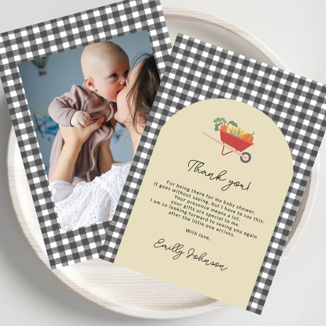 Ländliches Grau Kariert Baby Shower MoCountry Dankeskarte (Von Creator hochgeladen)