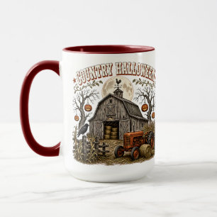Ländliches Halloween-Kürbis-Bauernhof-Traktor Tasse