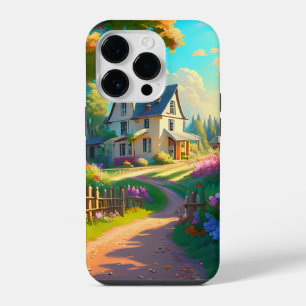ländliches Haus mit Blumengarten iPhone 14 Pro Hülle