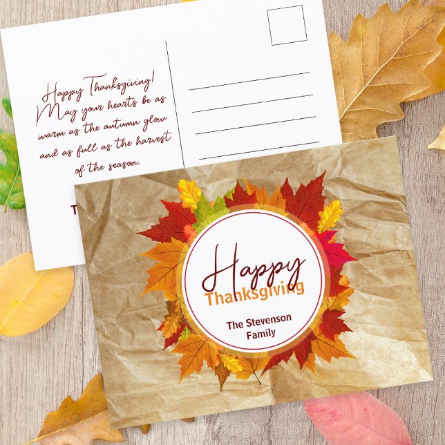 Ländliches Herbst-Ahornblatt-Familien-Erntedankfes Postkarte (Von Creator hochgeladen)