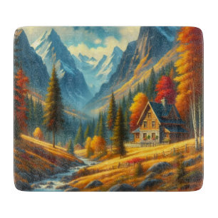 Ländliches Herbst-Berghäuschen & Fluss Schneidebrett