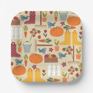 ländliches Herbst-Pumpengemüsegarten-Idyll Pappteller