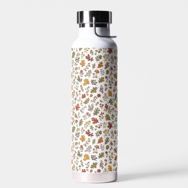 Ländliches Herbst-Wald-Pilz-Blatt-Muster  Trinkflasche (Links)