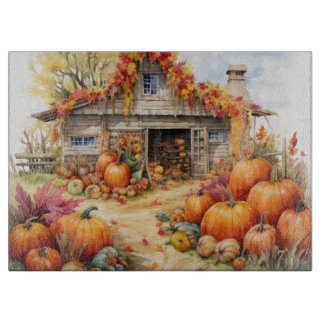 LÄNDLICHES HERBSTLICHES BAUERNHOFHAUS MIT HERBSTKÜ SCHNEIDEBRETT