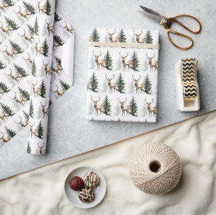 Ländliches Hirsch-Wald-Weihnachts-Verpackungspapie Geschenkpapier