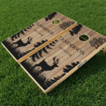 Ländliches Hirschwald-Monogramm-Holz-Cornhole-Set