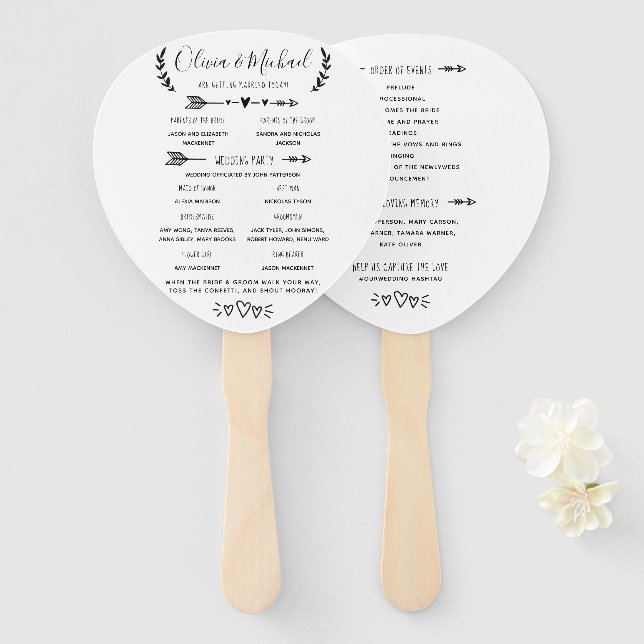 Ländliches Hochzeitsprogramm Ablauf Fächer (Vorne und Hinten)