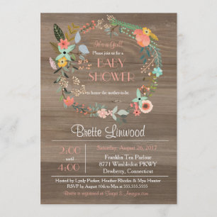 Ländliches Holz, Floraler Kranz Shabby Chic Babypa Einladung