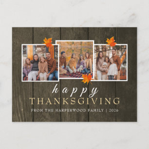 Ländliches Holz Herbst Thanksgiving Familie 3 Foto Feiertagspostkarte