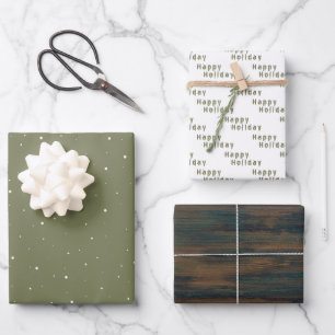 Ländliches Holz Olivgrün Schneeglöckchen Frohe Fei Geschenkpapier Set