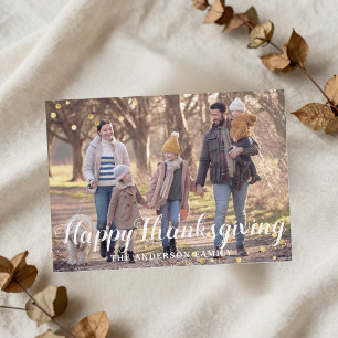 Ländliches Holz Thanksgiving Familienfoto Feiertagskarte