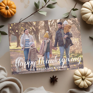 Ländliches Holz Thanksgiving Familienfoto Feiertagskarte