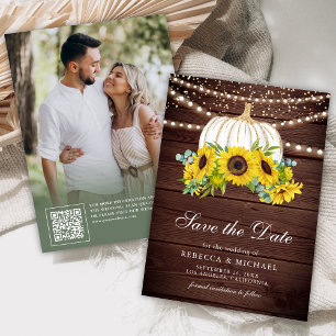 Ländliches Holz Weiße Kürbisse Sonnenblumen Hochze Save The Date