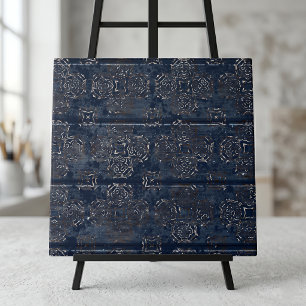 Ländliches Indigo-Blau-Damaskus auf zerkratztem Ho Fliese