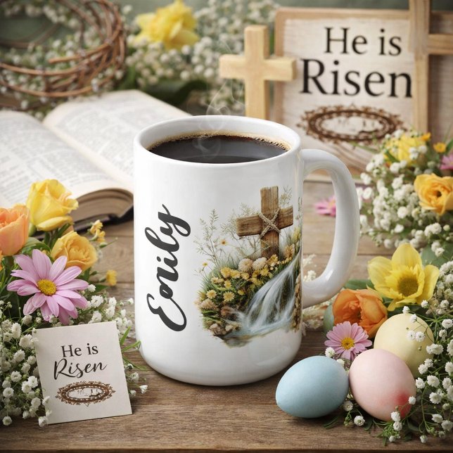 Ländliches Kreuz Wasserfall Osterdesign Kaffeetasse (Von Creator hochgeladen)