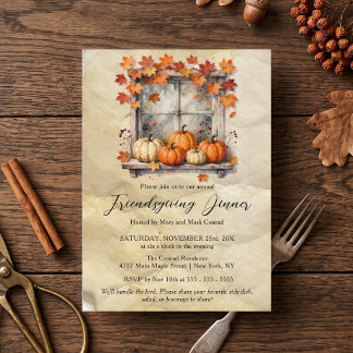 Ländliches Kürbis-Fenster Herbst-Friendsgiving-Din Einladung