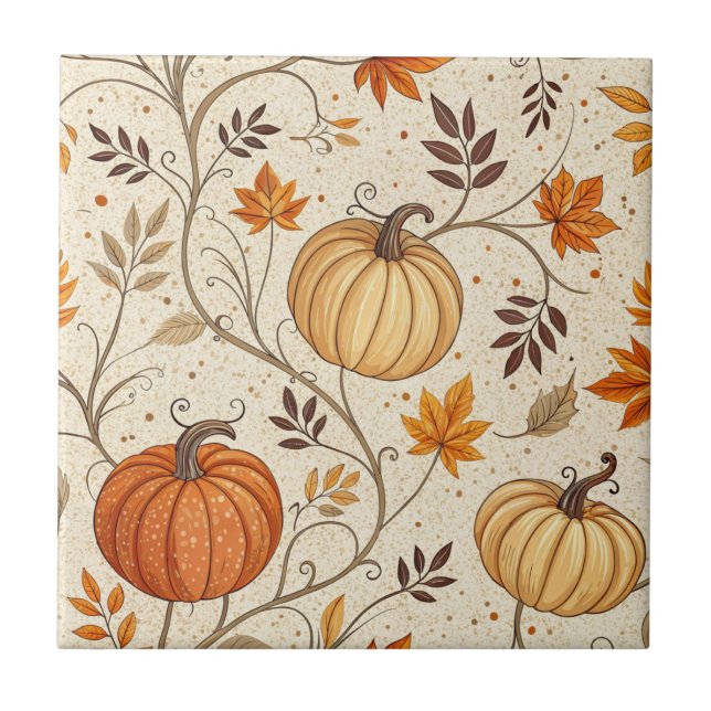 Ländliches Kürbis- und Herbstlaubmuster Fliese (Vorderseite)