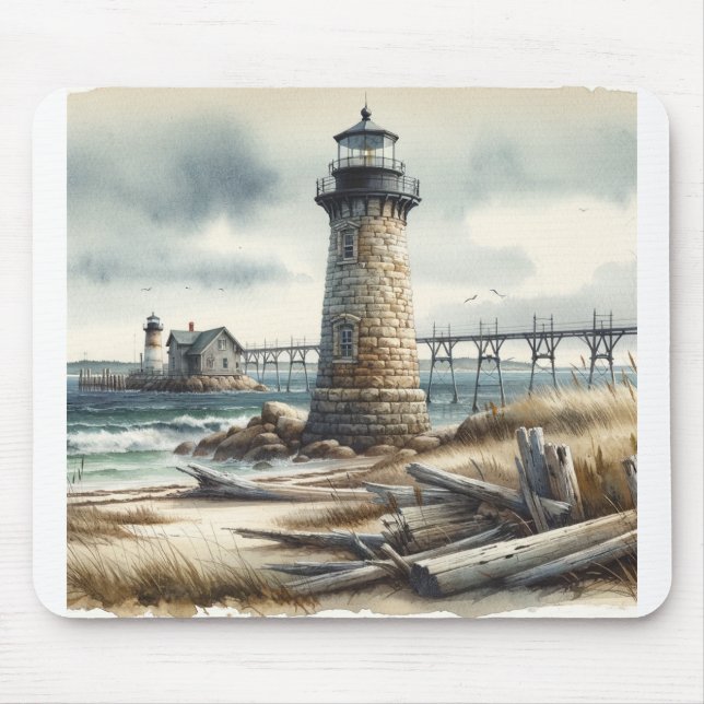 Ländliches Küstenleuchtturm Strand am Meer Mousepad (Vorne)