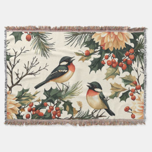 Ländliches Liedvogel-Winter-Cream-Rot-Botanisch Decke