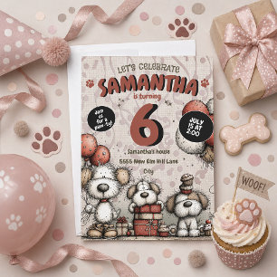 Ländliches Mädchen mit Hund zum 6. Geburtstag Einladung