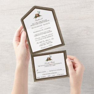 Ländliches Monogramm aus Baum und Jute Hochzeit All In One Einladung