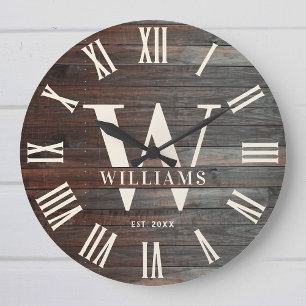 Ländliches Monogramm Bauernhaus Individueller Fami Große Wanduhr