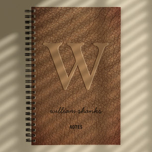 Ländliches Monogramm Gold-Schriftzug braunes Leder Notizbuch