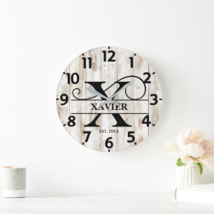 Ländliches Monogramm Große Wanduhr