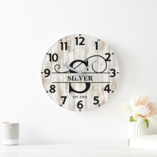 Ländliches Monogramm S Große Wanduhr
