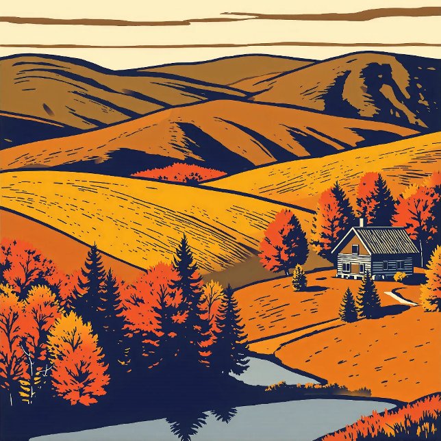 Ländliches Panorama im warmen Pastellfarben Landst Poster (Poster and Digital Download)