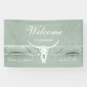 Ländliches Pastell-Salbei-Grün-Western-Kuh-Schädel Banner