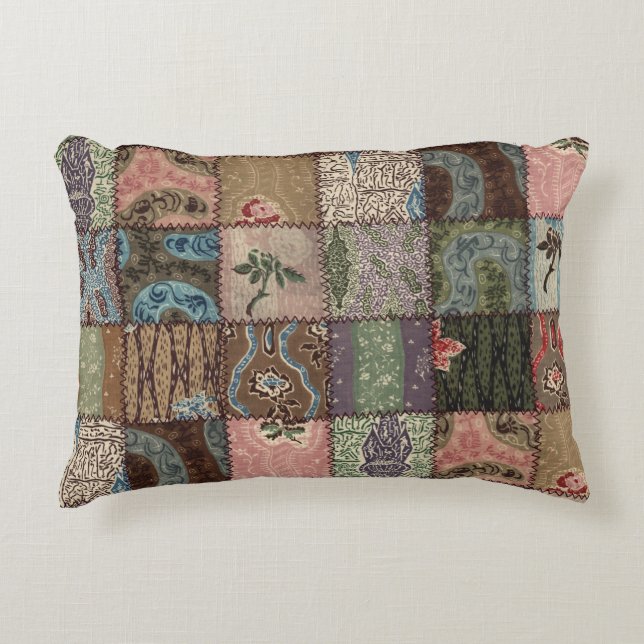 Ländliches Patchwork-Quilt, 3D-Textur. Dekokissen (Vorderseite)