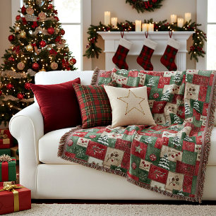 Ländliches Patchwork-Weihnachtsmuster Decke