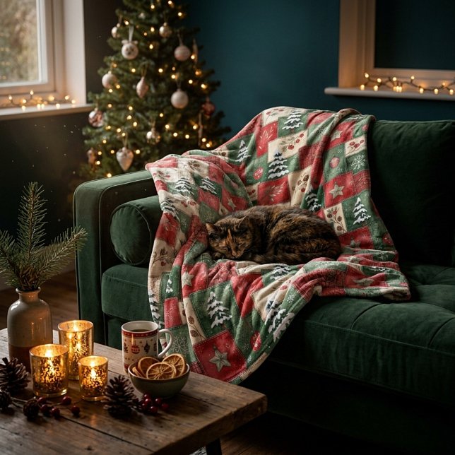 Ländliches Patchwork-Weihnachtsmuster Fleecedecke (Von Creator hochgeladen)