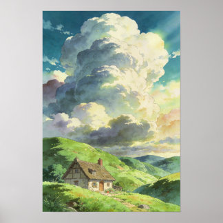 Ländliches Refugium unter den Sommerwolken Poster