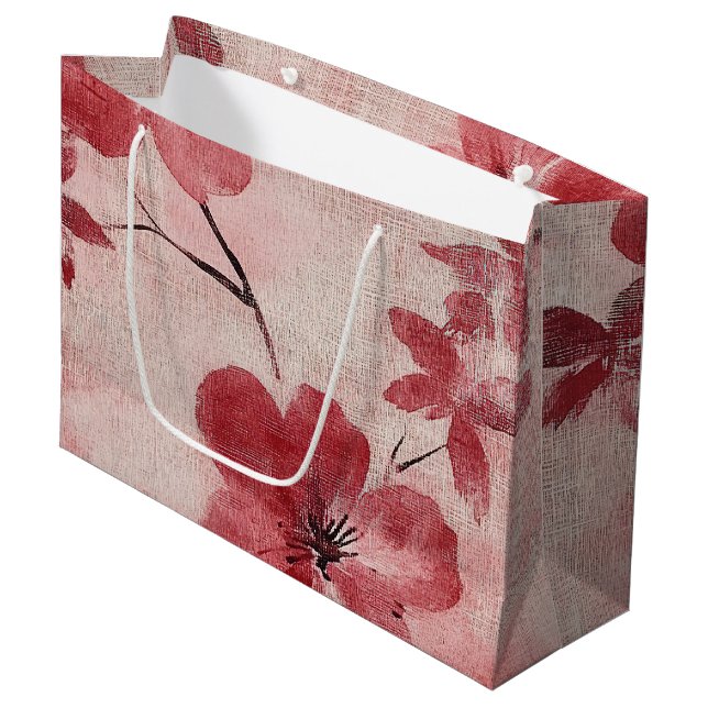 Ländliches Rosa Blumenleinenmuster (5) Große Geschenktüte (Vorderseite Schrägansicht)