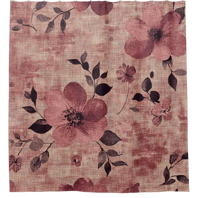Ländliches Rosa Blumenleinwandmuster (2) Duschvorhang (Vorderseite)